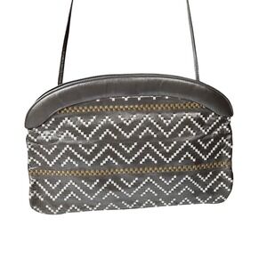 Vintage FC W Designs Leather Shoulder Bag Chevron Pattern‎ Women Brazil Made